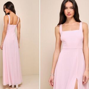 Lulu's Light Pink Square Neck Maxi Evening Dress Size S NWT Wedding Guest Formal